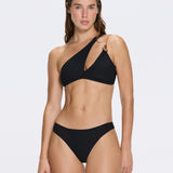 Grasse Gold Chain One-Shoulder Mid Coverage Textured Black Bikini Set | Moeva | Bikini | Each week unveils new pieces—luxury swimwear, fluid resort silhouettes, and elevated summer-to-evening essentials designed to carry you from coastal escapes to city nights.