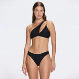 Grasse Gold Chain One-Shoulder Textured Black Bikini Top | Moeva | Bikini Top | Each week unveils new pieces—luxury swimwear, fluid resort silhouettes, and elevated summer-to-evening essentials designed to carry you from coastal escapes to city nights.