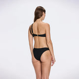 Grasse Gold Chain One-Shoulder Textured Black Bikini Top | Moeva | Bikini Top | Each week unveils new pieces—luxury swimwear, fluid resort silhouettes, and elevated summer-to-evening essentials designed to carry you from coastal escapes to city nights.