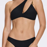 Grasse Gold Chain One-Shoulder Mid Coverage Textured Black Bikini Set | Moeva | Bikini | Each week unveils new pieces—luxury swimwear, fluid resort silhouettes, and elevated summer-to-evening essentials designed to carry you from coastal escapes to city nights.