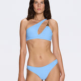 Grasse Gold Chain One-Shoulder Mid Coverage Textured Blue Bikini Set | Moeva | Bikini | Each week unveils new pieces—luxury swimwear, fluid resort silhouettes, and elevated summer-to-evening essentials designed to carry you from coastal escapes to city nights.