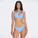 Grasse Gold Chain One-Shoulder Mid Coverage Textured Blue Bikini Set | Moeva | Bikini Set | Each week unveils new pieces—luxury swimwear, fluid resort silhouettes, and elevated summer-to-evening essentials designed to carry you from coastal escapes to city nights.