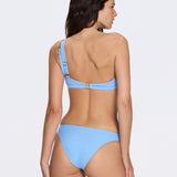 Grasse Gold Chain One-Shoulder Mid Coverage Textured Blue Bikini Set | Moeva | Bikini | Each week unveils new pieces—luxury swimwear, fluid resort silhouettes, and elevated summer-to-evening essentials designed to carry you from coastal escapes to city nights.