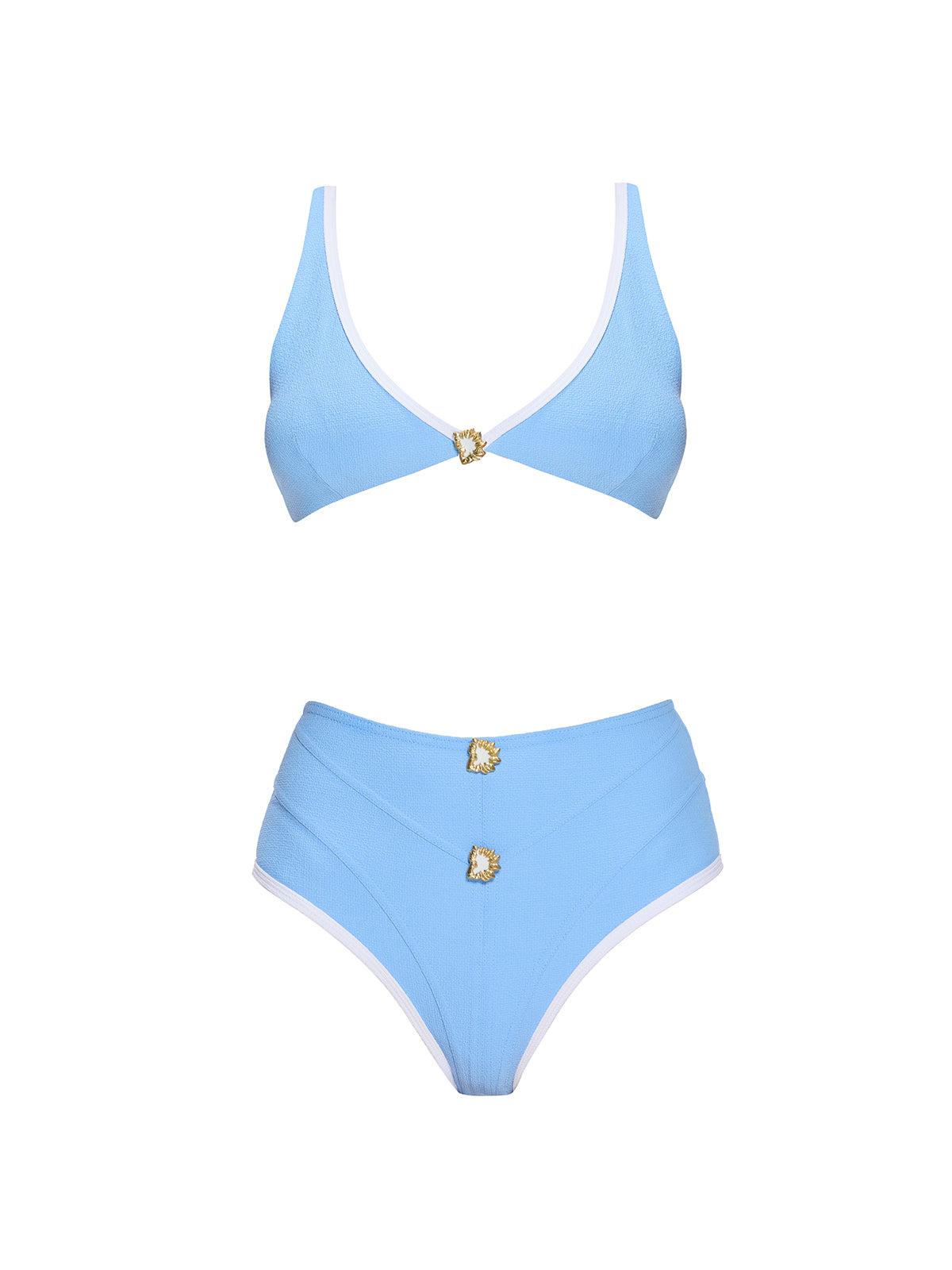 Merrin Blue-White V Neck High Waist Textured Bikini Set | Moeva | Bikini Sets | Each week unveils new pieces—luxury swimwear, fluid resort silhouettes, and elevated summer-to-evening essentials designed to carry you from coastal escapes to city nights.