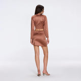 Greta Brown Satin Tie Front Shirt And Antonia Skirt Set | Moeva | Set | Each week unveils new pieces—luxury swimwear, fluid resort silhouettes, and elevated summer-to-evening essentials designed to carry you from coastal escapes to city nights.