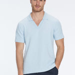 Atticus Baby Blue V-Neck Polo T-Shirt | Moeva | T-Shirt | Each week unveils new pieces—luxury swimwear, fluid resort silhouettes, and elevated summer-to-evening essentials designed to carry you from coastal escapes to city nights.