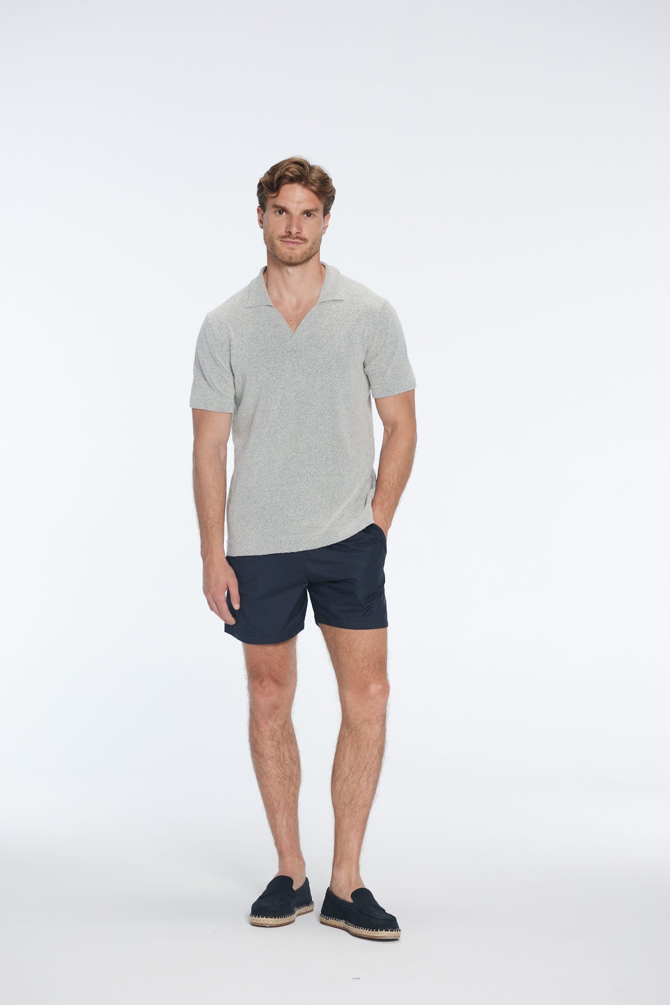 Atticus Grey V-Neck Polo T-Shirt | Moeva | T-shirt | Each week unveils new pieces—luxury swimwear, fluid resort silhouettes, and elevated summer-to-evening essentials designed to carry you from coastal escapes to city nights.
