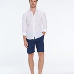 Marco Linen Dark Blue Shorts | Moeva | Shorts | Each week unveils new pieces—luxury swimwear, fluid resort silhouettes, and elevated summer-to-evening essentials designed to carry you from coastal escapes to city nights.