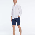 Marco Linen Dark Blue Shorts | Moeva | Shorts | Each week unveils new pieces—luxury swimwear, fluid resort silhouettes, and elevated summer-to-evening essentials designed to carry you from coastal escapes to city nights.