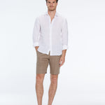 Marco Linen Taupe Shorts | Moeva | Shorts | Each week unveils new pieces—luxury swimwear, fluid resort silhouettes, and elevated summer-to-evening essentials designed to carry you from coastal escapes to city nights.