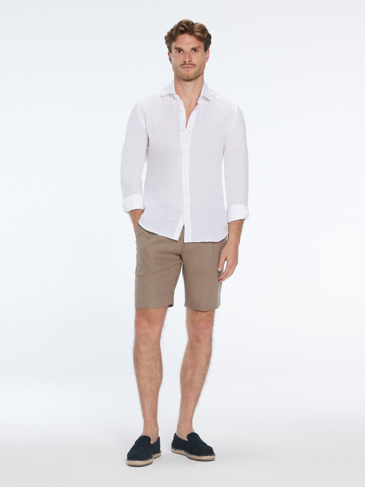 Marco Linen Taupe Shorts | Moeva | Shorts | Each week unveils new pieces—luxury swimwear, fluid resort silhouettes, and elevated summer-to-evening essentials designed to carry you from coastal escapes to city nights.