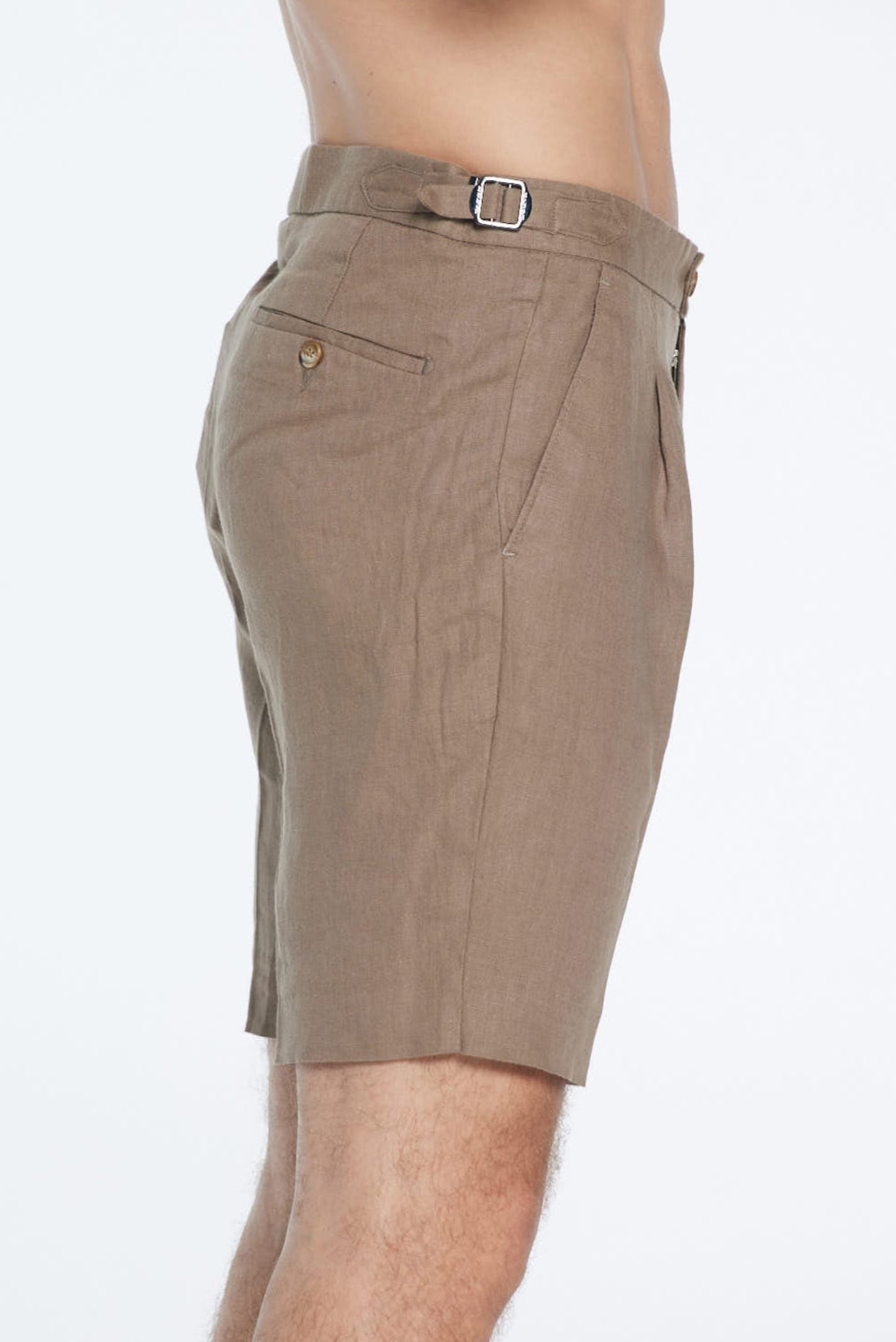 Marco Linen Taupe Shorts | Moeva | Men Shorts | Each week unveils new pieces—luxury swimwear, fluid resort silhouettes, and elevated summer-to-evening essentials designed to carry you from coastal escapes to city nights.
