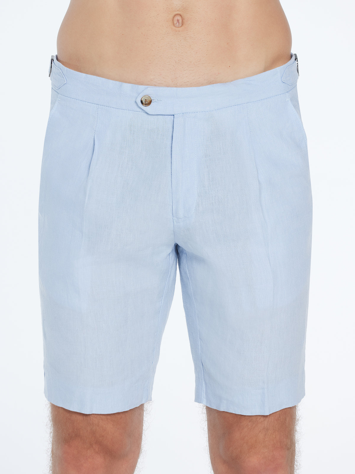 Marco Linen Light Blue Shorts | Moeva | Shorts | Each week unveils new pieces—luxury swimwear, fluid resort silhouettes, and elevated summer-to-evening essentials designed to carry you from coastal escapes to city nights.