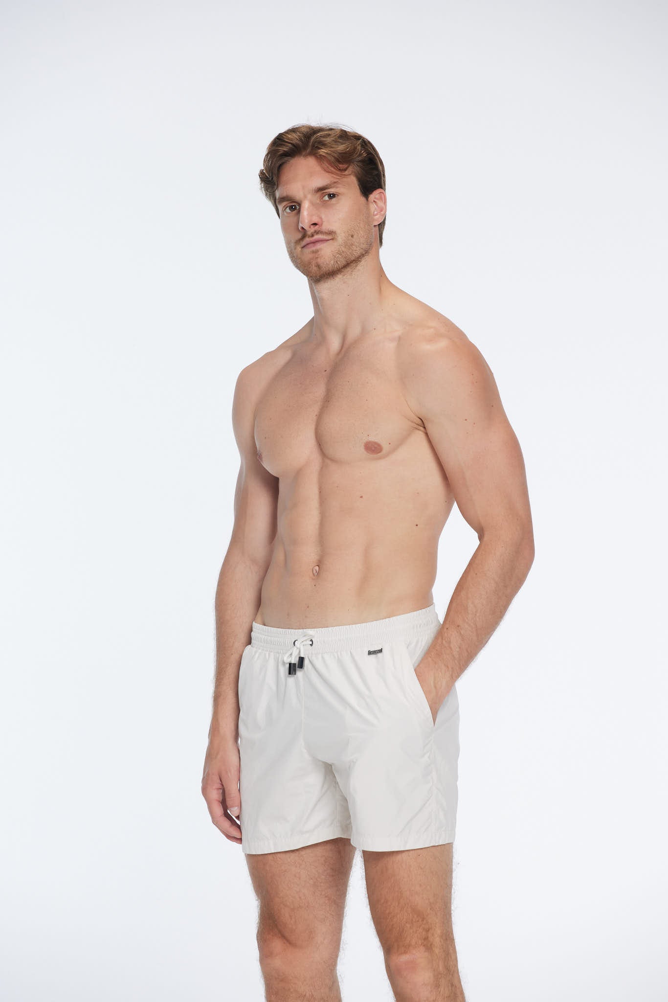 Louis White Quick-Dry Swim Shorts | Moeva | Men Ultralight Swim Shorts | Each week unveils new pieces—luxury swimwear, fluid resort silhouettes, and elevated summer-to-evening essentials designed to carry you from coastal escapes to city nights.