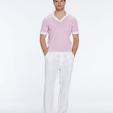 Troy Pink/White V-Neck T-Shirt with Contrast Trim | Moeva | | Each week unveils new pieces—luxury swimwear, fluid resort silhouettes, and elevated summer-to-evening essentials designed to carry you from coastal escapes to city nights.