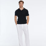 Mark Black Cotton V-Neck Polo T-Shirt | Moeva | T-Shirt | Each week unveils new pieces—luxury swimwear, fluid resort silhouettes, and elevated summer-to-evening essentials designed to carry you from coastal escapes to city nights.