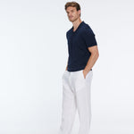 Mark Dark Blue Cotton V-Neck Polo T-Shirt | Moeva | T-Shirt | Each week unveils new pieces—luxury swimwear, fluid resort silhouettes, and elevated summer-to-evening essentials designed to carry you from coastal escapes to city nights.