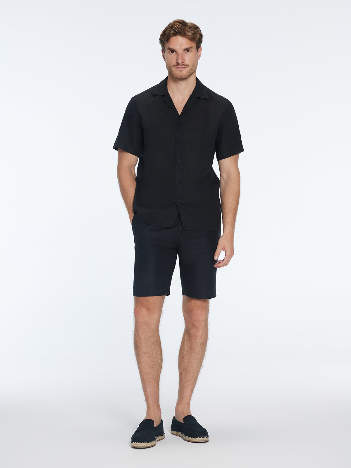 Romeo Black Linen Shirt with Camp Collar | Moeva | Shirt | Each week unveils new pieces—luxury swimwear, fluid resort silhouettes, and elevated summer-to-evening essentials designed to carry you from coastal escapes to city nights.