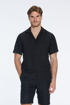 Romeo Black Linen Shirt with Camp Collar | Moeva | Shirt | Each week unveils new pieces—luxury swimwear, fluid resort silhouettes, and elevated summer-to-evening essentials designed to carry you from coastal escapes to city nights.
