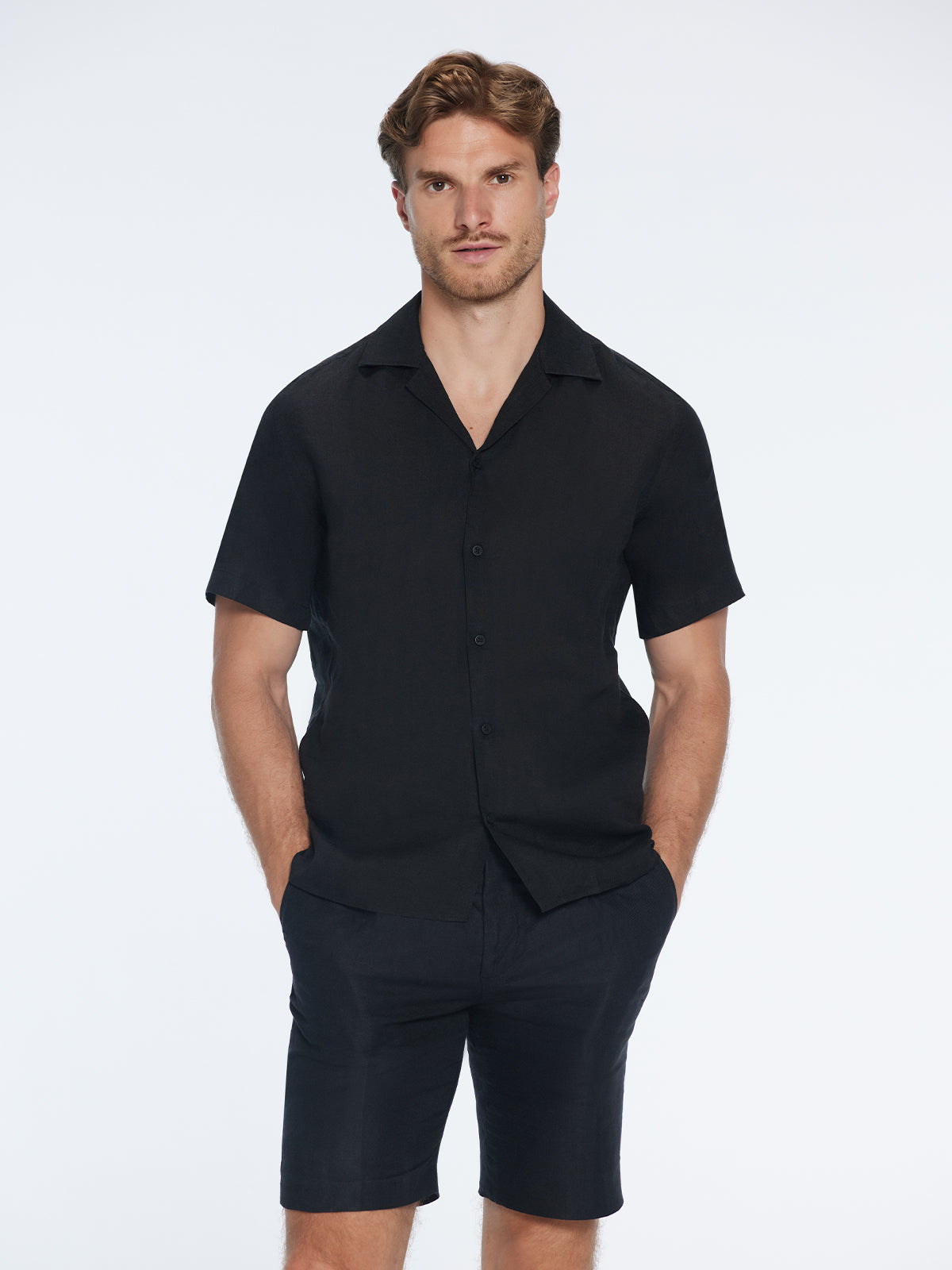 Romeo Black Linen Shirt with Camp Collar | Moeva | Shirt | Each week unveils new pieces—luxury swimwear, fluid resort silhouettes, and elevated summer-to-evening essentials designed to carry you from coastal escapes to city nights.