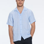 Romeo Baby Blue Linen Shirt with Camp Collar | Moeva | Shirt | Each week unveils new pieces—luxury swimwear, fluid resort silhouettes, and elevated summer-to-evening essentials designed to carry you from coastal escapes to city nights.
