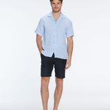 Romeo Baby Blue Linen Shirt with Camp Collar | Moeva | Men Classic Collar Shirts | Each week unveils new pieces—luxury swimwear, fluid resort silhouettes, and elevated summer-to-evening essentials designed to carry you from coastal escapes to city nights.