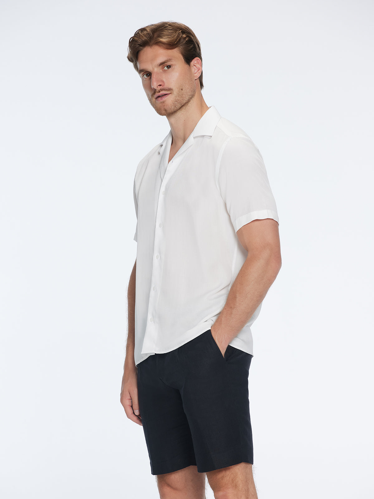 Caspian White Tencel Camp-Collar Shirt | Moeva | Shirt | Each week unveils new pieces—luxury swimwear, fluid resort silhouettes, and elevated summer-to-evening essentials designed to carry you from coastal escapes to city nights.