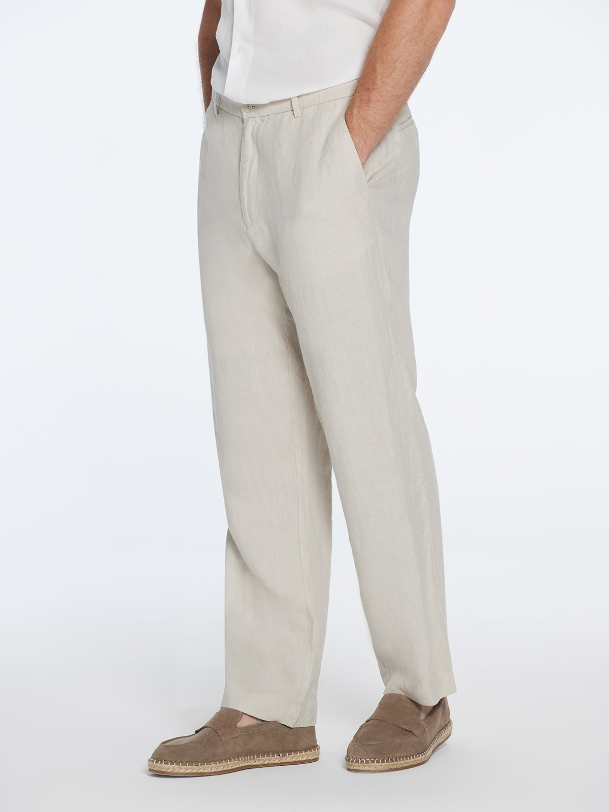 Adrian Beige Linen Straight-Leg Pants | Moeva | Pants | Each week unveils new pieces—luxury swimwear, fluid resort silhouettes, and elevated summer-to-evening essentials designed to carry you from coastal escapes to city nights.