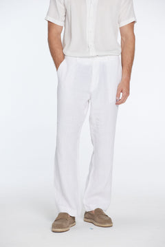 Andres Rasmussen - Harry White Linen Shirt with Spread Collar And Adrian Linen Straight-Leg Pants | Moeva | Set | Each week unveils new pieces—luxury swimwear, fluid resort silhouettes, and elevated summer-to-evening essentials designed to carry you from coastal escapes to city nights.