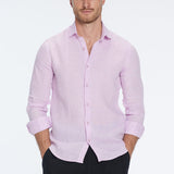 James Pink Linen Slim-Fit Shirt | Moeva | Men Classic Collar Shirts | Each week unveils new pieces—luxury swimwear, fluid resort silhouettes, and elevated summer-to-evening essentials designed to carry you from coastal escapes to city nights.