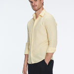 James Yellow Linen Slim-Fit Shirt | Moeva | Shirt | Each week unveils new pieces—luxury swimwear, fluid resort silhouettes, and elevated summer-to-evening essentials designed to carry you from coastal escapes to city nights.