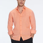 James Orange Linen Slim-Fit Shirt | Moeva | Shirt | Each week unveils new pieces—luxury swimwear, fluid resort silhouettes, and elevated summer-to-evening essentials designed to carry you from coastal escapes to city nights.