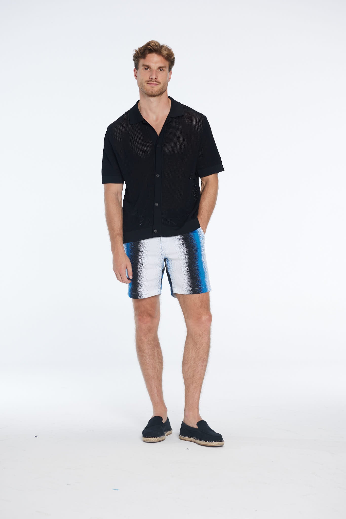 Dominic Blue Degraded Cotton Shorts | Moeva | Shorts | Each week unveils new pieces—luxury swimwear, fluid resort silhouettes, and elevated summer-to-evening essentials designed to carry you from coastal escapes to city nights.