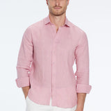 Harry Pink Linen Shirt with Spread Collar | Moeva | Men Classic Collar Shirts | Each week unveils new pieces—luxury swimwear, fluid resort silhouettes, and elevated summer-to-evening essentials designed to carry you from coastal escapes to city nights.