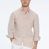 Harry Nude Linen Shirt with Spread Collar | Moeva | Men Classic Collar Shirts | Each week unveils new pieces—luxury swimwear, fluid resort silhouettes, and elevated summer-to-evening essentials designed to carry you from coastal escapes to city nights.