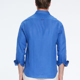 Harry Sax Blue Linen Shirt with Spread Collar | Moeva | Men Classic Collar Shirts | Each week unveils new pieces—luxury swimwear, fluid resort silhouettes, and elevated summer-to-evening essentials designed to carry you from coastal escapes to city nights.