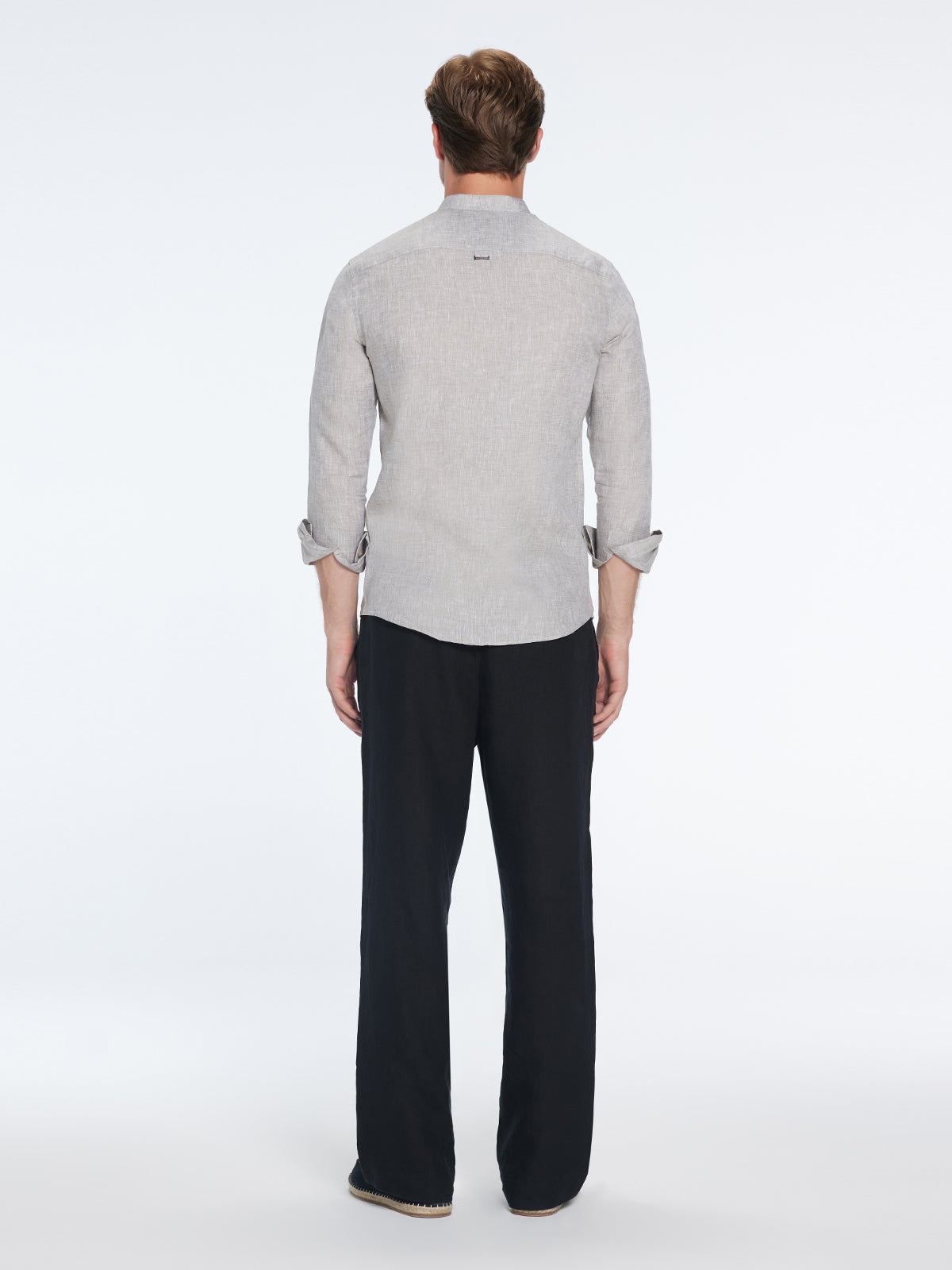 Ryan Khaki Linen Shirt with Grandad Collar | Moeva | Shirt | Each week unveils new pieces—luxury swimwear, fluid resort silhouettes, and elevated summer-to-evening essentials designed to carry you from coastal escapes to city nights.