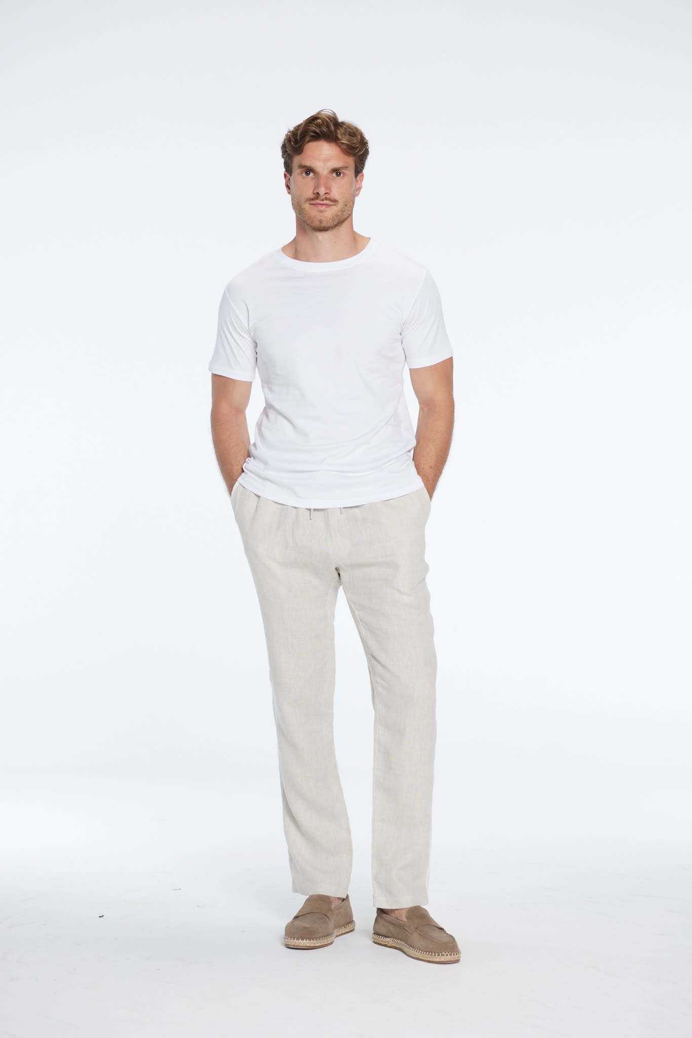 Joseph Nude Linen Straight-Leg Pants | Moeva | Men Pants | Each week unveils new pieces—luxury swimwear, fluid resort silhouettes, and elevated summer-to-evening essentials designed to carry you from coastal escapes to city nights.