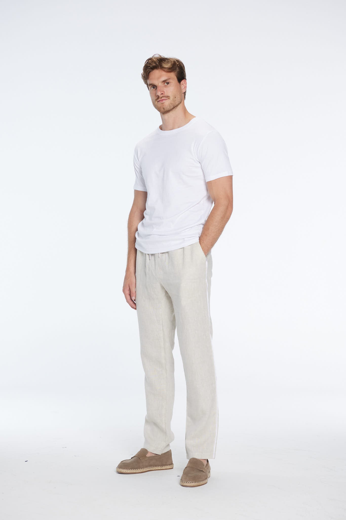 Joseph Nude Linen Straight-Leg Pants | Moeva | Men Pants | Each week unveils new pieces—luxury swimwear, fluid resort silhouettes, and elevated summer-to-evening essentials designed to carry you from coastal escapes to city nights.