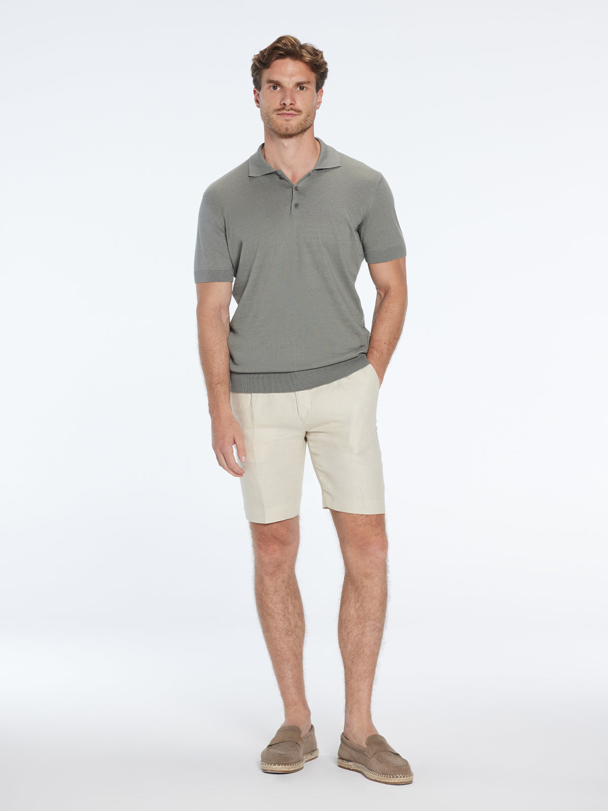 Johan Khaki Cotton Polo Shirt | Moeva | T-Shirt | Each week unveils new pieces—luxury swimwear, fluid resort silhouettes, and elevated summer-to-evening essentials designed to carry you from coastal escapes to city nights.