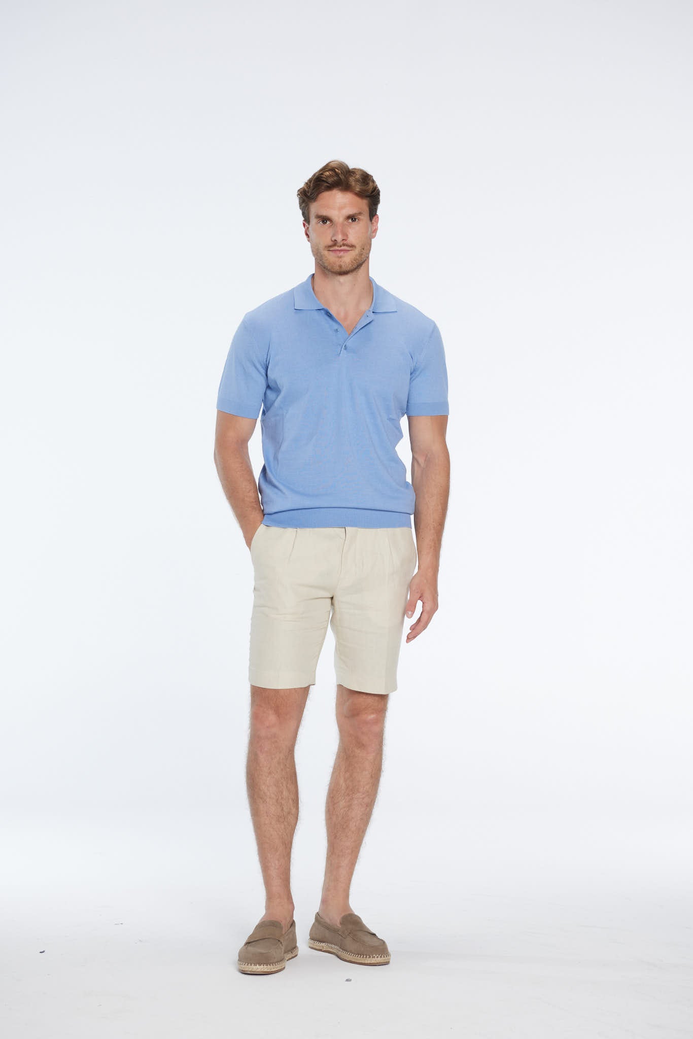 Johan Baby Blue Cotton Polo Shirt | Moeva | Men Polo Shirts | Each week unveils new pieces—luxury swimwear, fluid resort silhouettes, and elevated summer-to-evening essentials designed to carry you from coastal escapes to city nights.