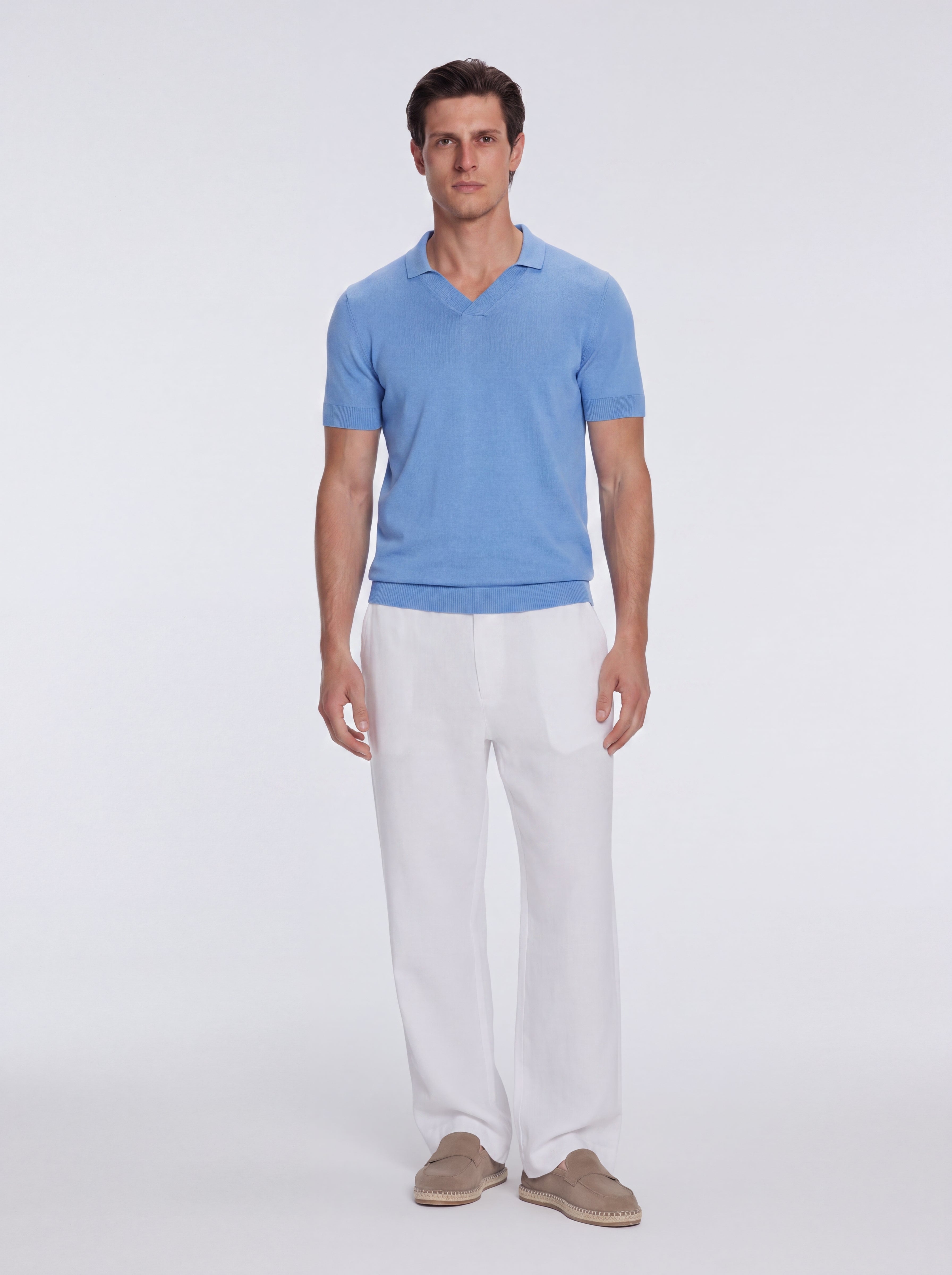 Mark Baby Blue Cotton V-Neck Polo T-Shirt