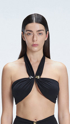 Meredith Black Halter Satin Bikini Top | Moeva | Bikini Top | Each week unveils new pieces—luxury swimwear, fluid resort silhouettes, and elevated summer-to-evening essentials designed to carry you from coastal escapes to city nights.