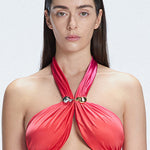 Meredith Red Gradient Halter Satin Bikini Top | Moeva | Bikini Top | Each week unveils new pieces—luxury swimwear, fluid resort silhouettes, and elevated summer-to-evening essentials designed to carry you from coastal escapes to city nights.