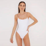 Ninetta White Scoop Neck Swimsuit | Moeva | Swimsuit | Each week unveils new pieces—luxury swimwear, fluid resort silhouettes, and elevated summer-to-evening essentials designed to carry you from coastal escapes to city nights.
