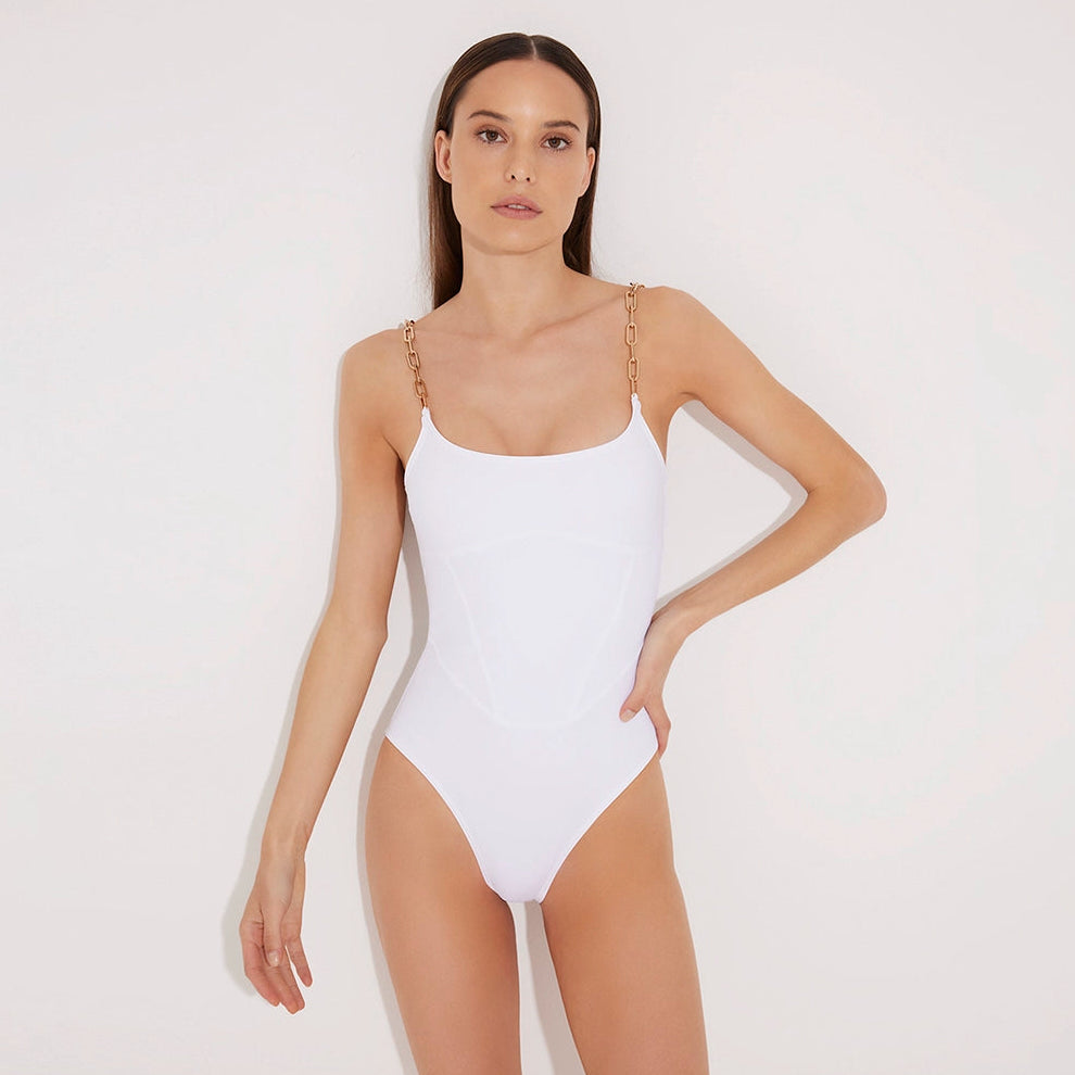 Ninetta White Scoop Neck Swimsuit | Moeva | Swimsuit | Each week unveils new pieces—luxury swimwear, fluid resort silhouettes, and elevated summer-to-evening essentials designed to carry you from coastal escapes to city nights.