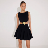 Lanao Black Cut-Out Knit Mini Dress with Gold Detail | Moeva | Dress | Each week unveils new pieces—luxury swimwear, fluid resort silhouettes, and elevated summer-to-evening essentials designed to carry you from coastal escapes to city nights.