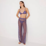 Luz Lilac Metallic Sheer Knit Pants | Moeva | Pants | Each week unveils new pieces—luxury swimwear, fluid resort silhouettes, and elevated summer-to-evening essentials designed to carry you from coastal escapes to city nights.