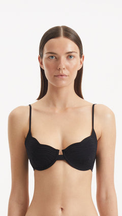 Salila Black Underwired Wave Textured Bikini Top | Moeva | Bikini Top | Each week unveils new pieces—luxury swimwear, fluid resort silhouettes, and elevated summer-to-evening essentials designed to carry you from coastal escapes to city nights.