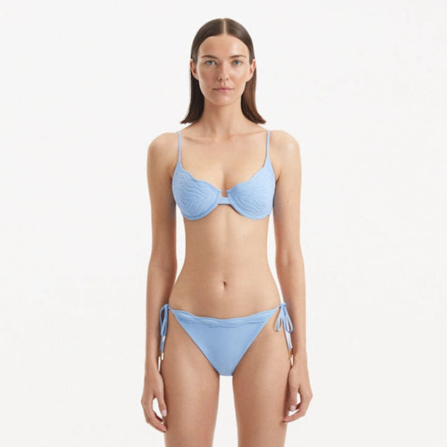 Salila Baby Blue Underwired Side Tie Wave Textured Bikini Set | Moeva | Bikini Set | Each week unveils new pieces—luxury swimwear, fluid resort silhouettes, and elevated summer-to-evening essentials designed to carry you from coastal escapes to city nights.